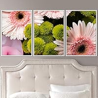 3 Piece Framed Canvas Wall Art Pink Cluster Flowers and Colorful Bouquet Canvas Prints Home Artwork Decoration for Living Room,Bedroom - 16