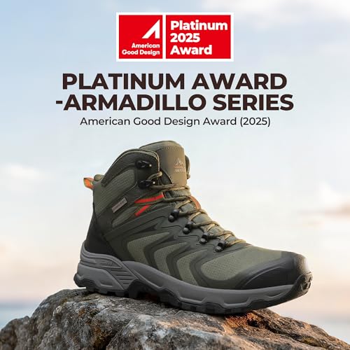 NORTIV 8 Men's Waterproof PRO Hiking Boots Outdoor Lightweight Non-Slip Arch Support Trekking Camping Ankle Boots Armadillo 3.0,Size 7.5,Army Green,NMUMHB2508
