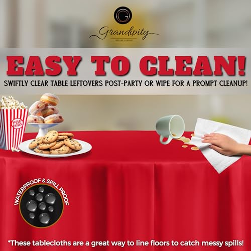 Image of Grandipity 24 Pack Premium Disposable Plastic Tablecloth 84 inch Inch Decorative Round Table Cover - Red