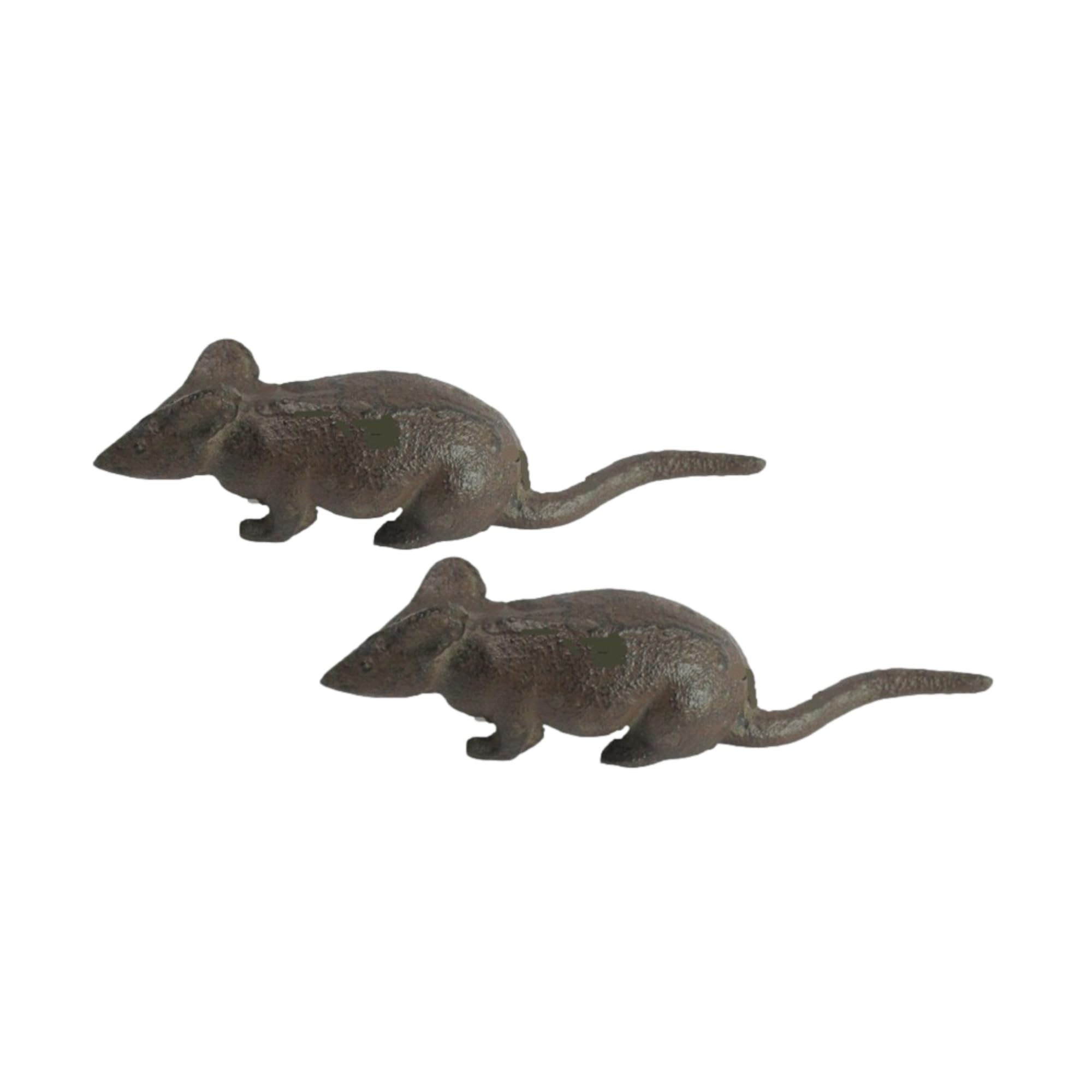 Fyne-Finds Brown Set Of 2 Cast Iron Running Mouse Ornament Decorative Desktop Statues Sculptures Figurines Home Garden
