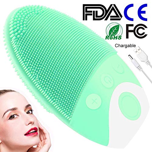 Sonic Facial Clean Brush and Anti-Age Face Massager,Fubosi Electric Face Scrubber Massager for Gentle Exfoliating, Deep Cleanse, Skin Care, IP67 Waterproof and Rechargeable (Candy Green)
