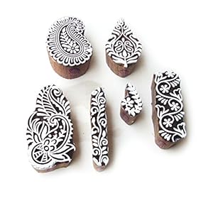 Asian Leaf and Paisley Designs Wooden Block Stamps (Set of 6) Htag0437