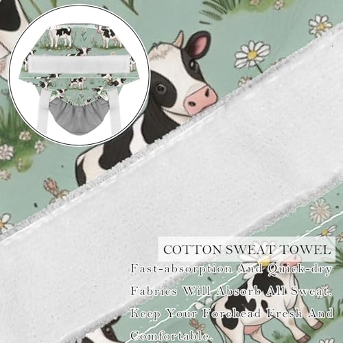 Image of 2 PCS Bouffant Cap with Button Ponytail Pouch Working Cap Sweatband Adjustable Surgical Cap Black and White Cow