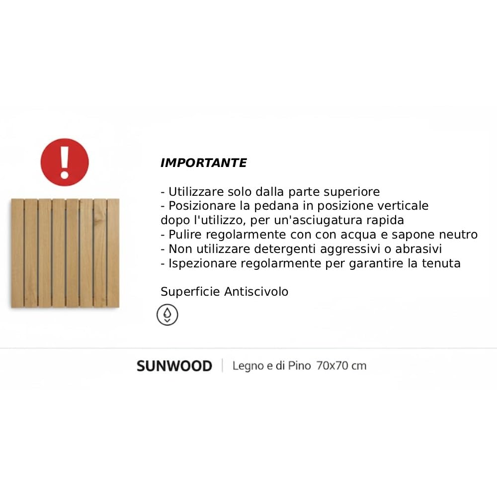 Pedana Doccia Legno Antiscivolo Sunwood 70x70 cm - Design Moderno Made in Italy - Bianco