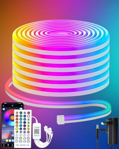 KALAHOL Neon LED Strip Light 5M, APP & Remote Control DIY RGB Neon LED Lights, IP65 Flexible Led Rope Lights, Music Sync Color Changing Strip Lights, Gaming Neon Lights for Bedroom, Party, Decoration KALAHOL Neon LED Strip Light 5M, APP & Remote Control DIY RGB Neon LED Lights, IP65 Flexible Led Rope Lights, Music Sync Color Changing Strip Lights, Gaming Neon Lights for Bedroom, Party, Decoration