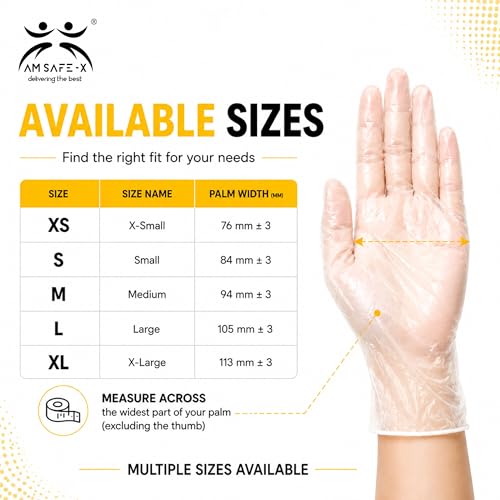 Image of AM Safe-X Disposable Transparent vinyl Gloves, Food Grade Single Use Plastic Gloves, Powder Free PE Gloves for Cooking, Food Handling, Cleaning, Kitchen, Salon & Household Use (Large - 80 Pieces)