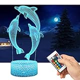  QiLiTd 3D Delphine Lampe LED Nachtlicht mit Fernbedienung, 16 Farben Wählbar Dimmbare Touch Schalter Nachtlampe Geburtstag Geschenk, Frohe Weihnachten Geschenke Für Mädchen Männer Frauen Kinder