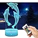Produktbild QiLiTd 3D Delphine Lampe LED Nachtlicht mit Fernbedienung, 16 Farben Wählbar Dimmbare Touch Schalter Nachtlampe Geburtstag Geschenk, Frohe Weihnachten Geschenke Für Mädchen Männer Frauen Kinder