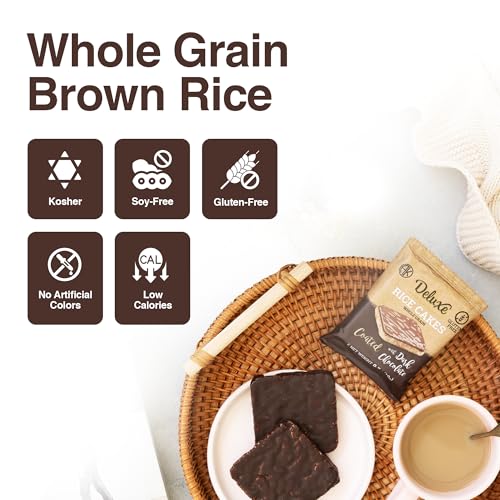 Deluxe & Bla Bla Chocolate Covered Rice Cakes 12 Pack – Whole Grain, Gluten-Free, Kosher, Low-Calorie Snack – Coated with Dark Chocolate – Healthy & Crunchy Treat – Individually Wrapped, (19g Each)