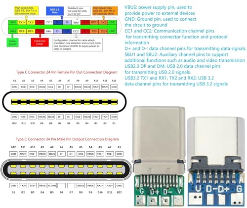 10 Piezas USB Tipo C Conector Macho y Hembra miniatura 7