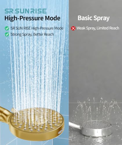 Image of SR SUN RISE Filtered Shower Head with Handheld High Pressure 9 Spray Mode Showerhead Detachable Shower Head Water Softener Filters 1 Filter Brushed Gold
