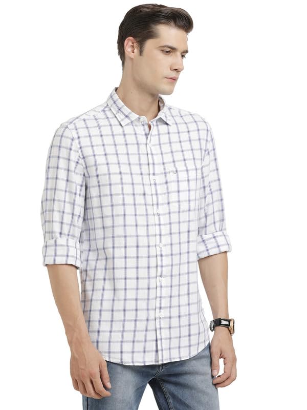 Image of Turtle Men 100% Cotton Slim Fit White Check Casual Shirt