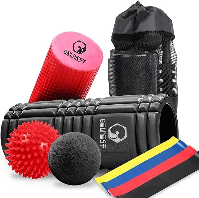 Kit De Rouleau De Massage Gelnest 5-en-1 – Rouleaux Mousse, Balle Spike, Balle De Crosse, 4 Bandes Résistance – Pour Jambes, Dos