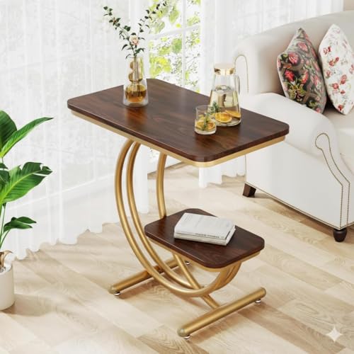 Image of Coffee Table for Living Room End Table Beside Table with Metal Legs Small Accent Tables Snack Table Nightstand for Multipurpose Square Tables (Golden Black) (Golden Brown)