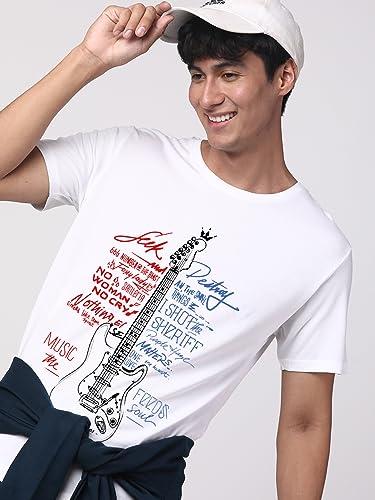 Image of ADRO Guitar Design Printed T-Shirt for Men - 100% Cotton, Regular Fit, Soft Breathable Fabric.