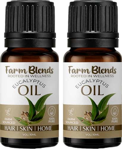 Image of Farm Blends Eucalyptus Essential Oil 100% Undiluted Pure | Steam Inhalation, Cough Relief, Relaxes Muscle, Anti Dandruff, Diffuser | Farm To Home | Natural Nilgiri Oil | Eucalyptus globulus|10ML + 10ML (Pack of 2)