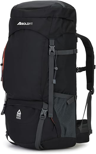 Boldfit Rucksack Bag 65 litres Trekking Bag Travel Backpack for Men &amp; Women Rucksack Bags for Men with Laptop Sleeve &amp; Wat...