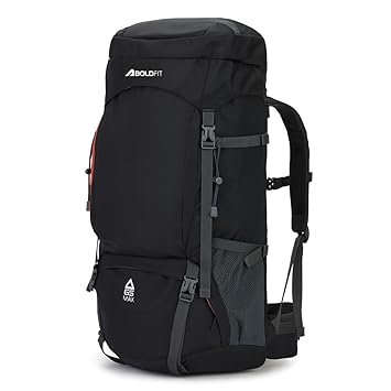Boldfit Rucksack Bag 65 litres Trekking Bag Travel Backpack for Men & Women Rucksack Bags for Men with Laptop Sleeve & Waterproof Rain Cover for Camping Tourist Shoe Compartment 65Ltrs (Black)