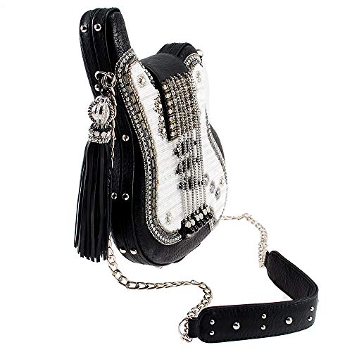 Mary Frances Greatest Hits Beaded Crossbody Guitar Handbag, Black-White3