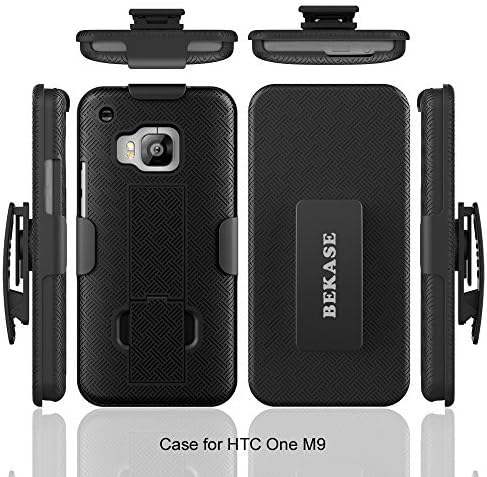 HTC One M9 Case, BEKASE (TM) Hard Shell Holster Combo Matte Finish Protective Slim Case for HTC One M9 with Kickstand & Locking Belt Swivel Clip (Black)
