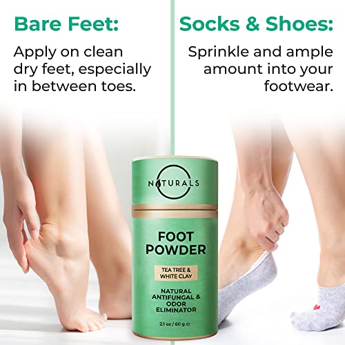 O Naturals Foot Powder & Foot Odor Eliminator For Shoes With Tea Tree Oil, Natural Foot Powder Odor Control, Shoe Powder Deodorizer, Talc Free Powder For Women, Men & Kids, Athletes Foot Powder 2.1Oz #TOP5