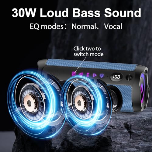 Bluetooth Lautsprecher mit Licht, Bluetooth 5.4 Musikbox,30W Dual Lautsprecher, LED Anzeige & 30 Std Akku,Dualen Bass-Treibern, IPX7 wasserdicht,TWS Paarung, AUX,TF Karte,Geeignet Outdoor/Party/Reisen