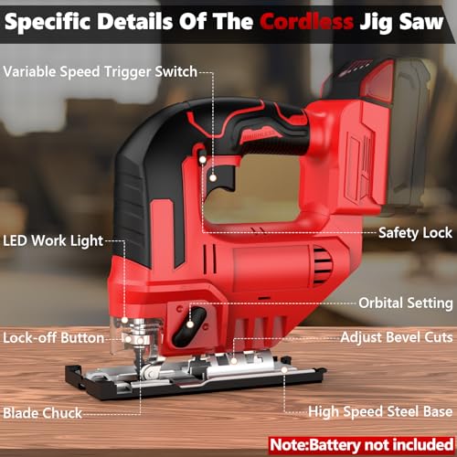 Image of Cordless Jig Saw for Milwaukee 18V Battery, Brushless Jigsaw Tool 2900RPM with LED Light, 3-Position Orbital & ±45 Bevel Cuts for Metal /Wood /PVC Cutting（No Battery Included）