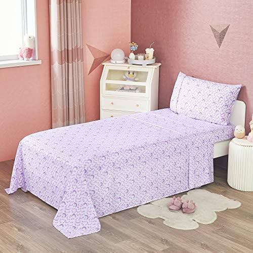 Softan Bed Sheet Set for Kids Girls, Twin Size Kids Sheets Microfiber Kids Fitted Sheet, Breathable & Silky Soft Feeling Kids Sheet Set 3 PCs Purple Love Heart Rainbow Kids Twin Bed Sheet 2 513f09CLmdL. AC