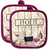 100% Cotton Printed Kitchen Linen Set of 5, 2 Kitchen Towels, 2 Potholder, 1 Oven mitt, Non Slip, Washable, and Heat Resistant. (Home)
