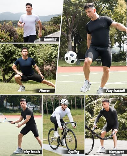 Niksa Pacote com 5 camisetas masculinas de compressão, manga curta/longa, atlética, para treino, cam