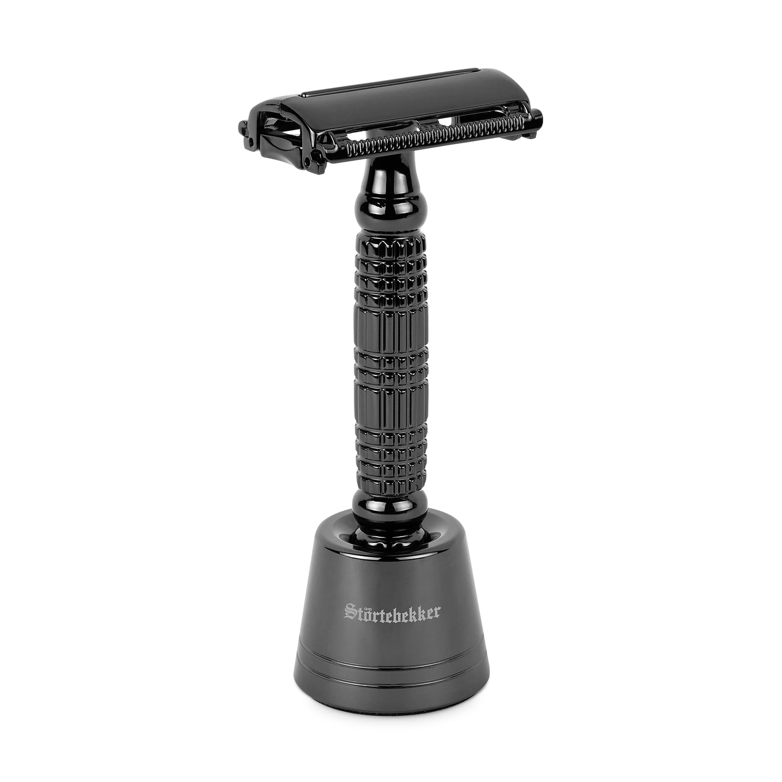 Störtebekker® - Juego de soporte de afeitar pequeño premium con maquinilla de afeitar Störtebekker – Accesorio de afeitado para tu cuarto de baño – Base antideslizante – Idea de regalo (Negro)