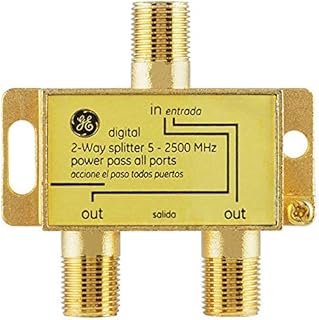 GE Digital 2-Way Coaxial Cable Splitter, 2.5 GHz 5-2500 MHz, RG6 Compatible, Works with HD TV, Satellite, High Speed Internet, Amplifier, Antenna, Gold Plated Connectors, Corrosion Resistant, 33526