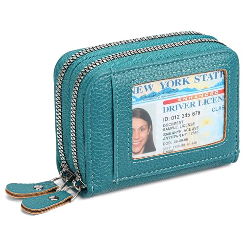 Image of RNIEGA Credit Card Holder Wallet RFID Blocking Leather Small Wallet for Women Double Zipper Wallet with ID Window