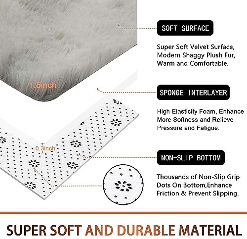 Savealot Soft Fluffy Rug for Living Room Bedroom Parent Room Kids Room Plush Rug, Dorm Area, Large Decorative Rugs, (Grey, 140X200) - Image 4