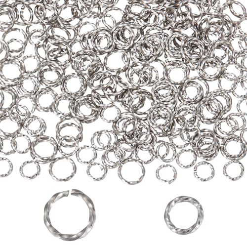Beebeecraft 1 Box 300Pcs 2 Size Twisted Jump Rings Stainless Steel Open Single Loop Small Circle Frames Key Chain Links Connector Rings for Bracelet Necklace Jewelry Making 6.5/8mm