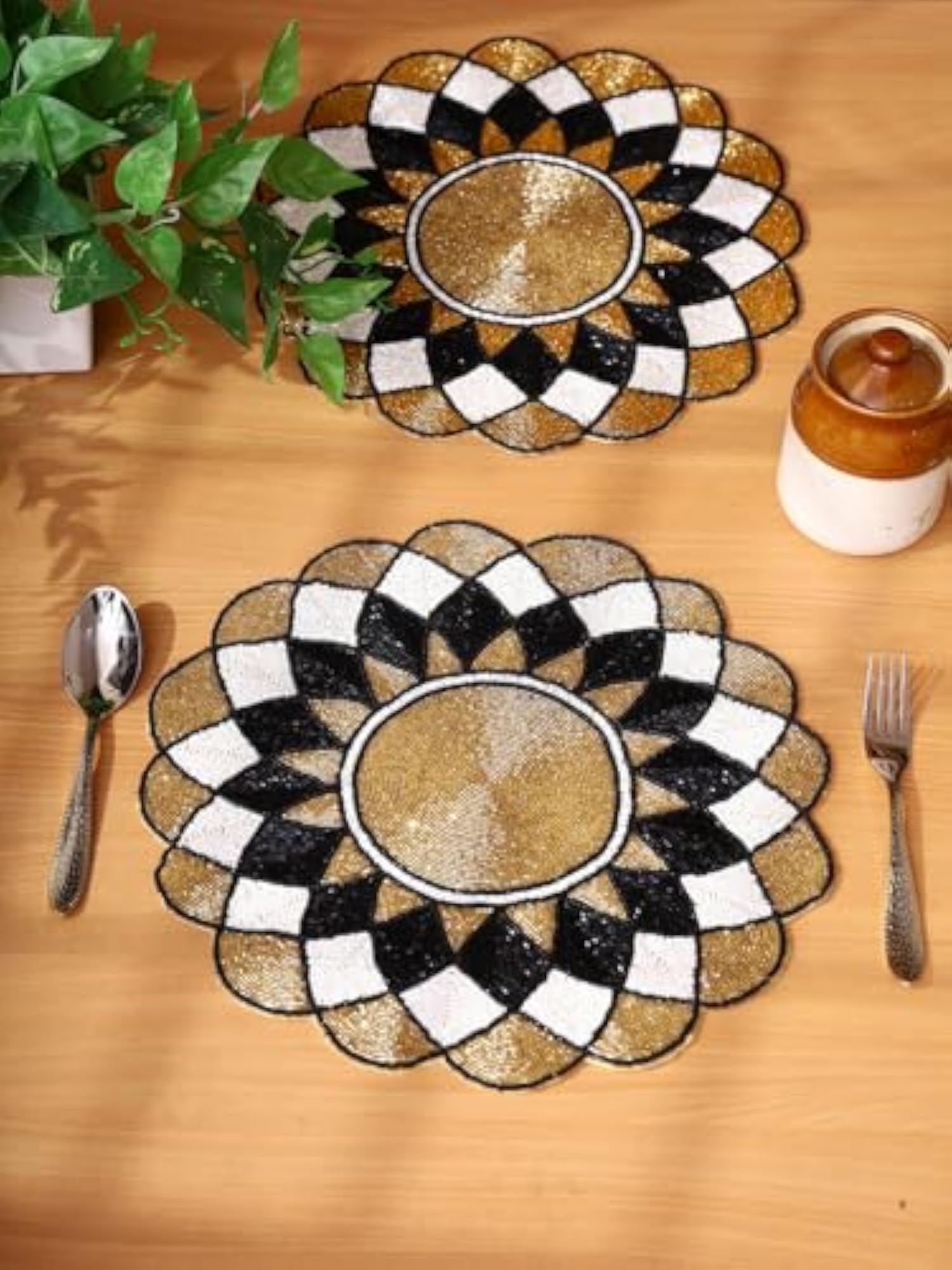 Beaded Design Polyester Placemats, Pack of 2