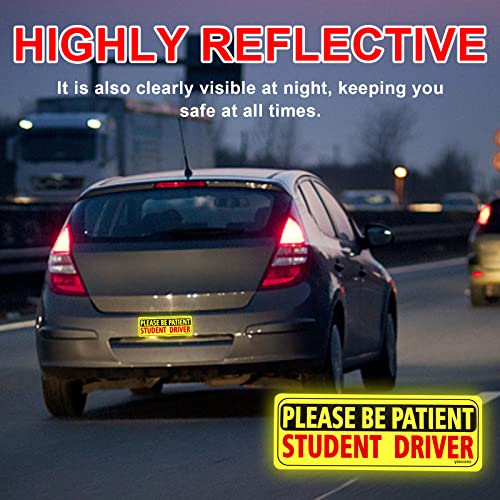 Yacoto 3Pcs Student Driver Car Magnet Safety Sign, Reflective Student Driver Magnet For Car Bumper Magnets, Vehicle Signs Sticker For New Driver, Red Yellow #TOP4