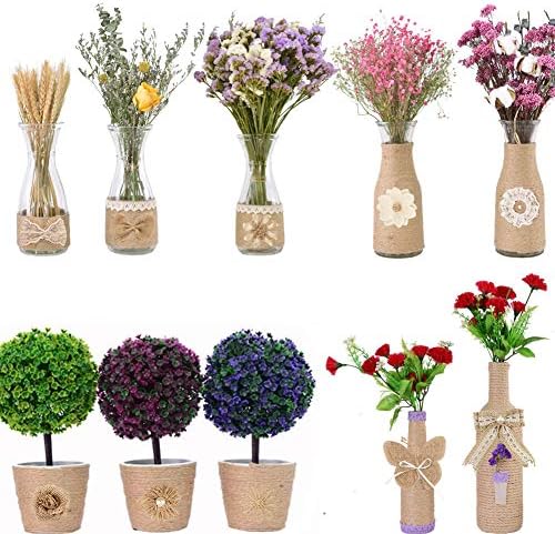 GUIFIER 30PCS Burlap Hessian Flowers Set, Include 24 Burlap Flowers and Bowknots, 5 Lace Burlap Ribbon Rolls,1 Twine Ribbon and Glue Point for Wedding Party Decor Home Embellishment DIY Crafts