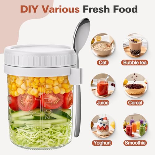 Cozyverge 4 Pack Overnight Oats Containers with Lids and Spoons, 16 oz Airtight Oatmeal Container with Measurement Marks, Overnight Oats Jars for Cereal Fruit Vegetable Milk Salad Yogurt Meal Prep — view 5