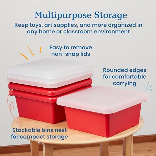 ECR4Kids Stackable Square Bins with Non-Snap Lids, Multipurpose Organization, Red, 4-Pack by ECR4Kids - Image 4