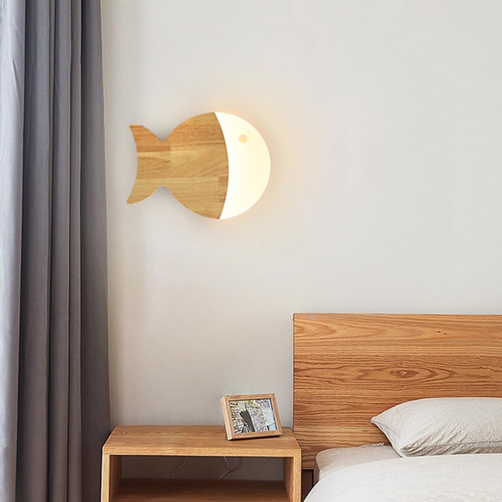 Lampa ścienna LED w kształcie ryby dla dzieci drewniana lampa ścienna do pokoju dziecięcego lampka nocna kreatywna lampka nocna ciepłe światło lampa dziecięca oświetlenie ścienne do sypialni,28cm