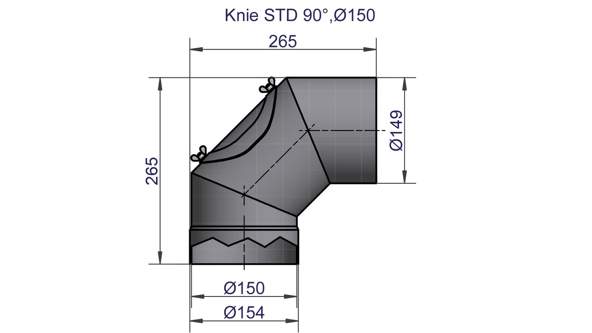 Rauchrohrbogen Ø 150 mm 90° - graphit