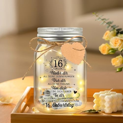 Shining She 16 Geburtstag Mädchen Junge, LED Flaschenlicht Geldgeschenke Geburtstag 16, Geldgeschenke Verpackung Geburtstag,16.Geburtstagsgeschenk Leuchtflasche Geschenkideen Flaschenlicht mit Spruch