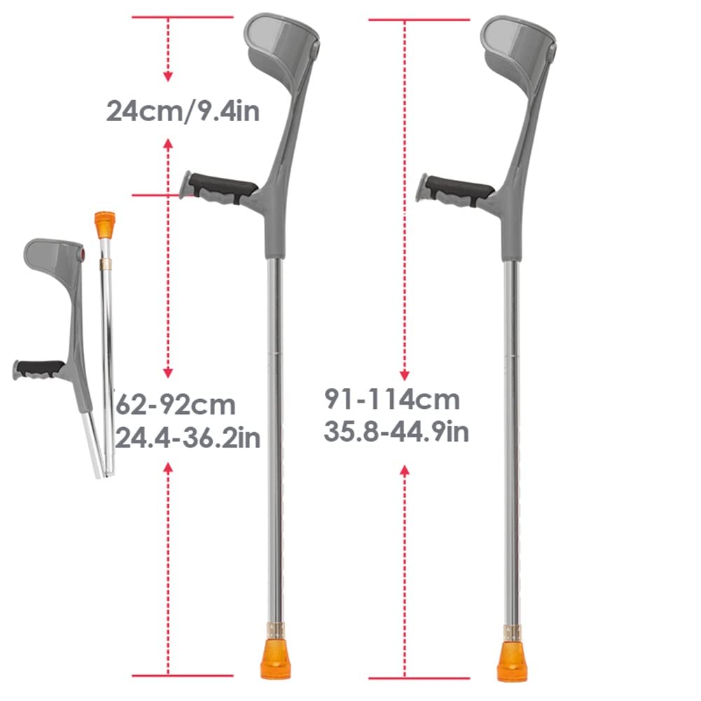 Coppia di stampelle Pieghevoli per Adulti, stampelle avambraccio per Camminare, Alluminio, Regolabili in Altezza, con Impugnatura Anatomica, carico 100 kg (Color : Gray)