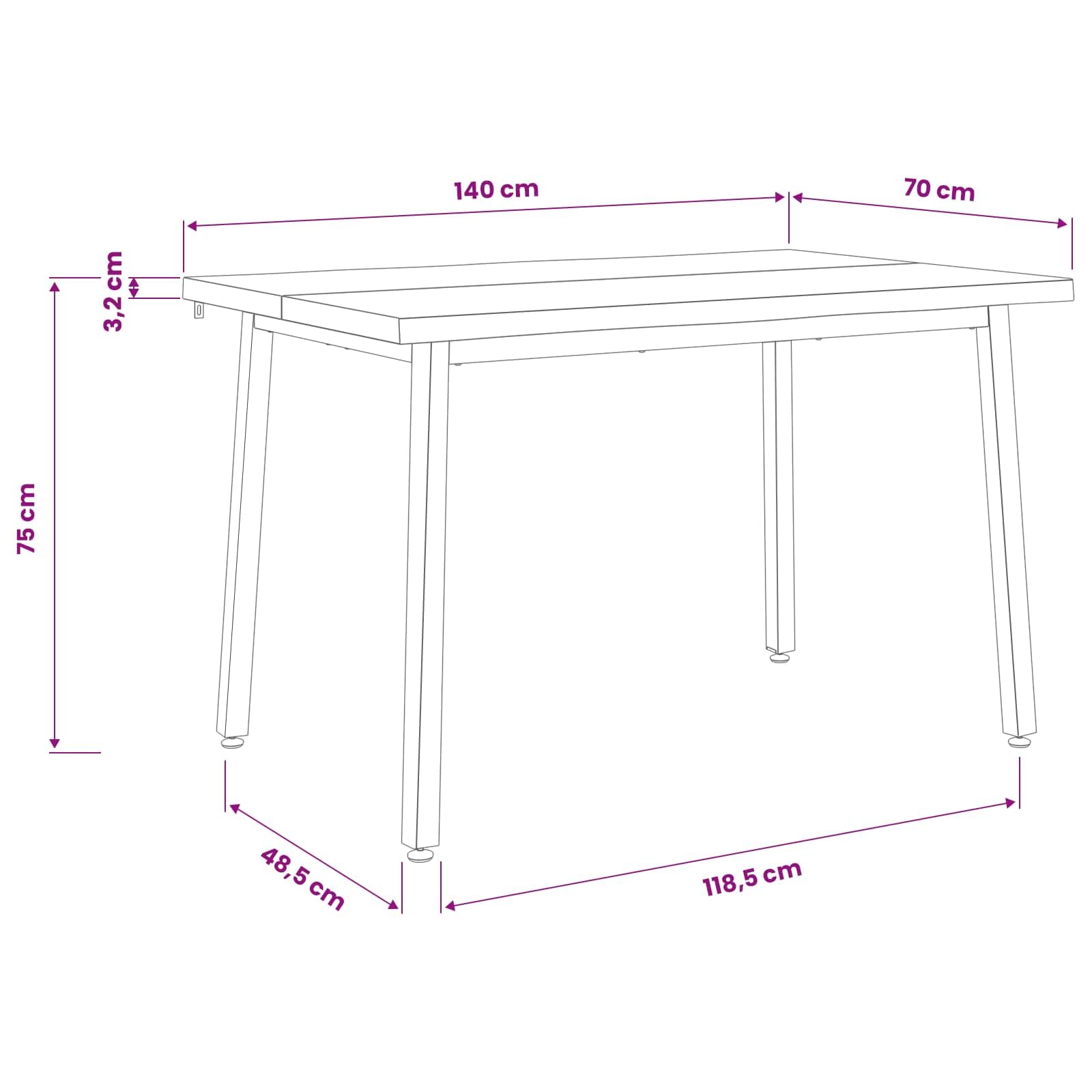 vidaXL 140 x 70 x 75 cm Lite Drewno Akacji biały i czarny Prostokątny