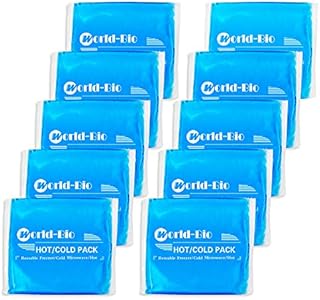Reusable Gel Ice Packs for Hot Cold Compress Use, Set of 10 Packs, Flexible Ice Pack for Sports Injuries, Fever, Sprains, Bruises, Swelling, First Aid, Toothache, Pain Relief, 13x14cm
