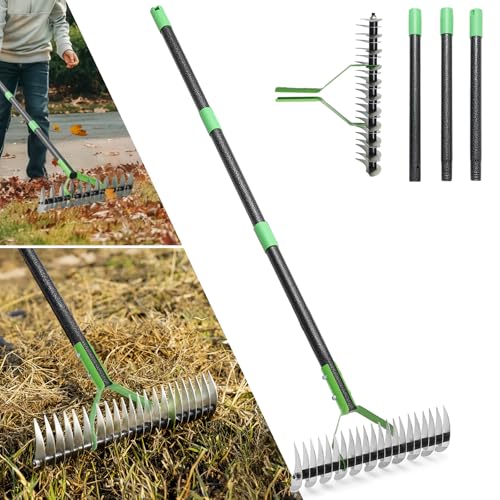 Thatch Rake, 13" Wide Efficient Dethatcher Rake with 55" Adjustable