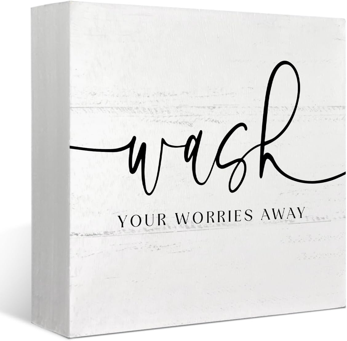 Bathroom Sign,Restroom Decor,Bathroom Signs Decor,Bathroom Decor for Shelves Shelf,Wash Your Worries Away Wooden Box Sign Decor,Funny Bathroom Signs,5x5, burlywood