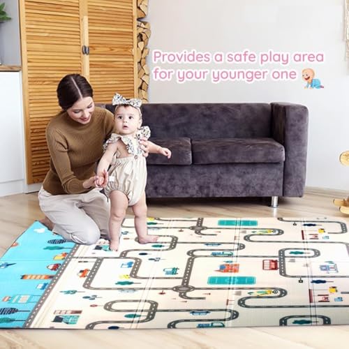 Image of Heavy Duty Double Sided Water Proof Baby Play Mat, Play mats for Kids, Large Size, Baby Carpet, Non-Slip (6 Feet X 4 Feet) (BEBY MAT White Large)