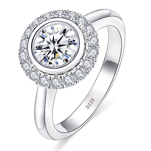 Moissanite Engagement Ring for Women,1.5ct Round Cut D Color VVS1 promise anniversary Halo Wedding Band，S925 Sterling Silver with 18K White Gold Plated Valentine's Day Gift